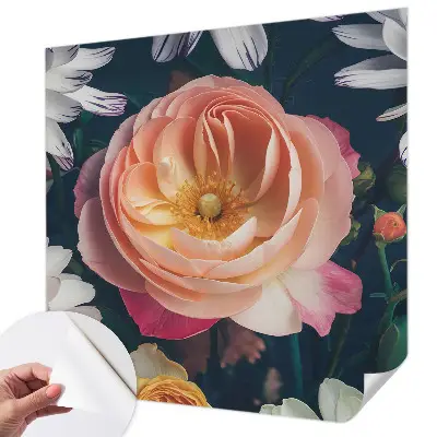 Selbstklebende Fototapete fürs Schlafzimmer mit floralem Muster in sanften Farbtönen