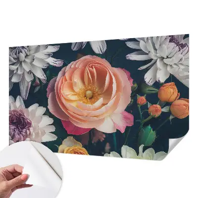 Selbstklebende Fototapete fürs Schlafzimmer mit floralem Muster in sanften Farbtönen