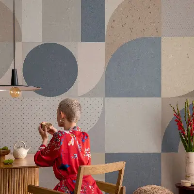 Fototapete in 3D-Optik mit geometrischem Mosaikmotiv
