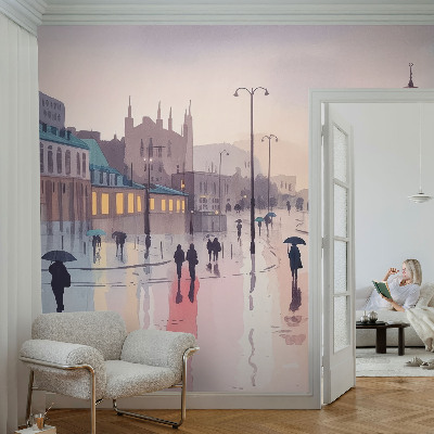 Moderne Fototapete nach Maß mit dem Motiv „Ein Spaziergang im Regen“
