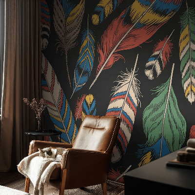 45D-Fototapete fürs Schlafzimmer Bunte Federn