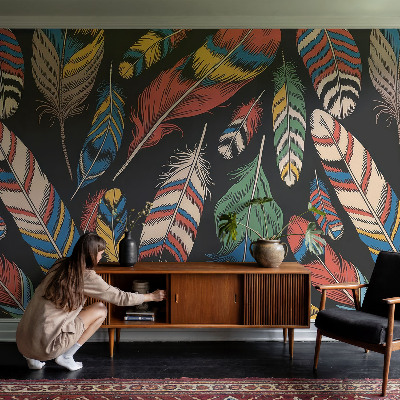 45D-Fototapete fürs Schlafzimmer Bunte Federn