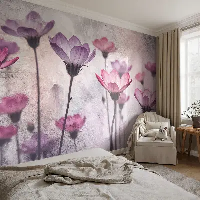 Hochwertige Bildtapete mit pastellfarbenem Blumenmuster