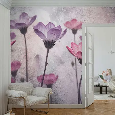 Hochwertige Bildtapete mit pastellfarbenem Blumenmuster