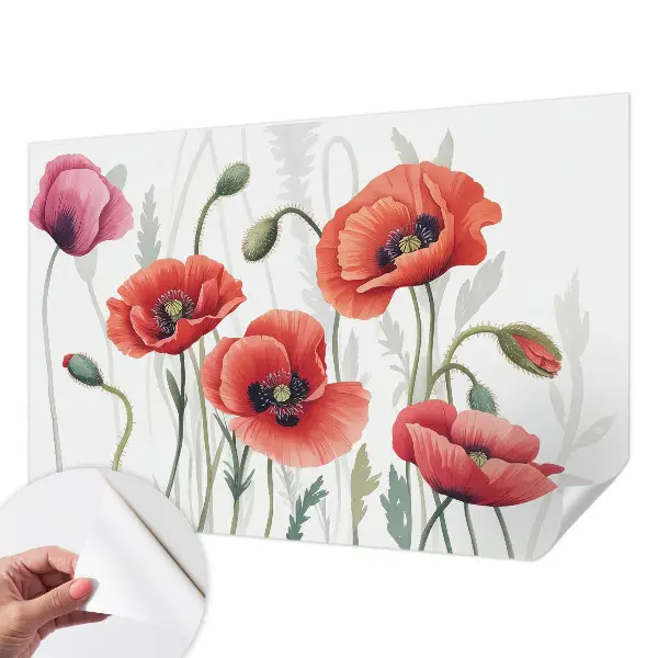 Selbstklebende Fototapete fürs Schlafzimmer mit rotem Mohnblumen-Motiv