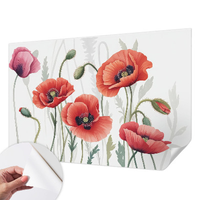 Selbstklebende Fototapete fürs Schlafzimmer mit rotem Mohnblumen-Motiv