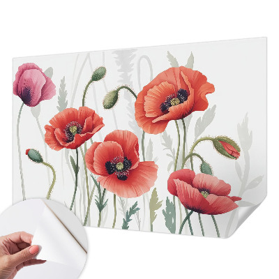 Selbstklebende Fototapete fürs Schlafzimmer Rote Mohnblumen