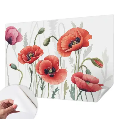 Selbstklebende Fototapete fürs Schlafzimmer mit rotem Mohnblumen-Motiv