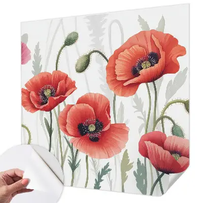Selbstklebende Fototapete fürs Schlafzimmer mit rotem Mohnblumen-Motiv