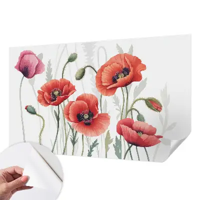 Selbstklebende Fototapete fürs Schlafzimmer mit rotem Mohnblumen-Motiv