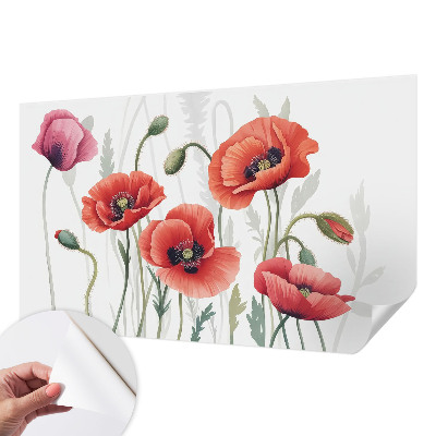 Selbstklebende Fototapete fürs Schlafzimmer Rote Mohnblumen