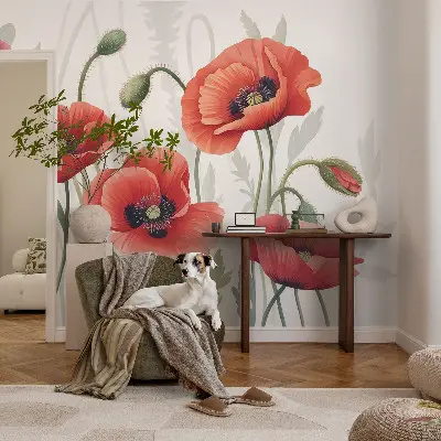 Selbstklebende Fototapete fürs Schlafzimmer mit rotem Mohnblumen-Motiv