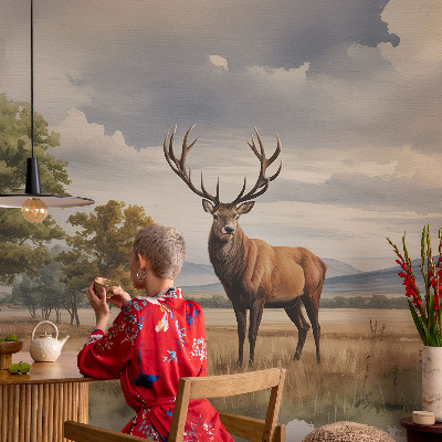 Vintage tapete Majestätischer Hirsch
