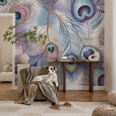 Fototapete in 3D-Optik mit Pfauenfeder-Motiv