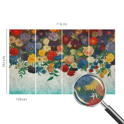 48D-Fototapete fürs Schlafzimmer mit bunten Blumen