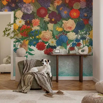 48D-Fototapete fürs Schlafzimmer mit bunten Blumen