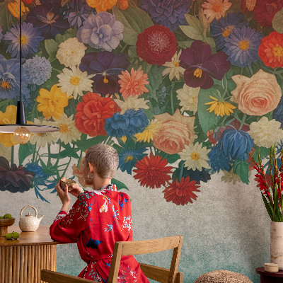 48D-Fototapete fürs Schlafzimmer Bunte Blumen