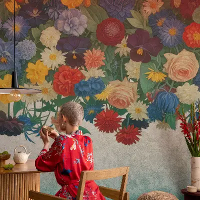 48D-Fototapete fürs Schlafzimmer mit bunten Blumen