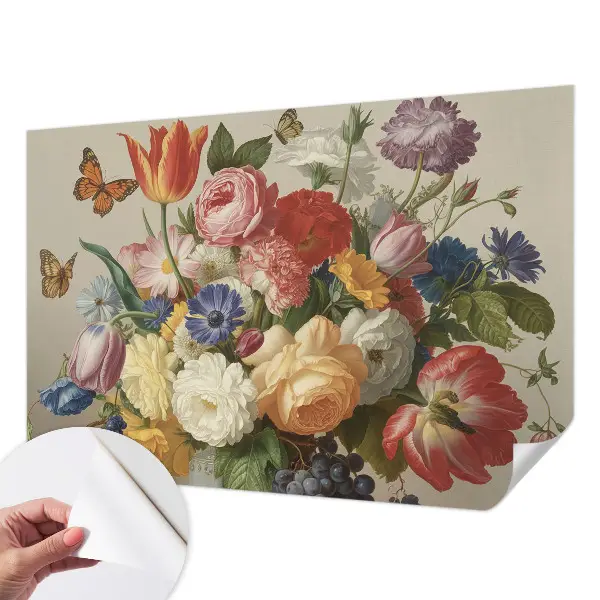 Moderne Fototapete nach Maß mit Blumen- und Schmetterlingsmotiv