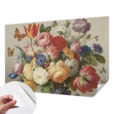 Moderne Fototapete nach Maß Blumen und Schmetterlinge