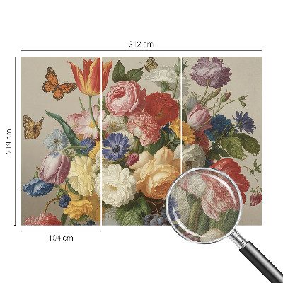 Moderne Fototapete nach Maß Blumen und Schmetterlinge