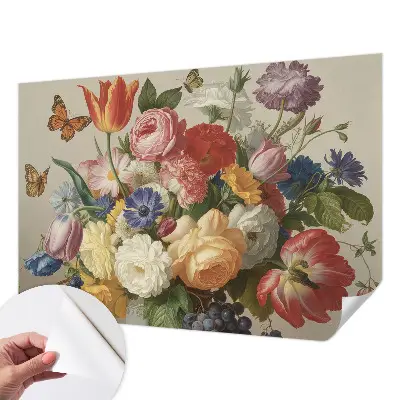 Moderne Fototapete nach Maß mit Blumen- und Schmetterlingsmotiv