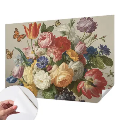 Moderne Fototapete nach Maß mit Blumen- und Schmetterlingsmotiv
