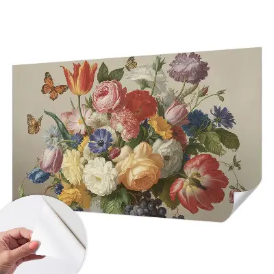 Moderne Fototapete nach Maß mit Blumen- und Schmetterlingsmotiv