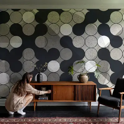 Selbstklebende Fototapete fürs Schlafzimmer mit geometrischem Kreismuster