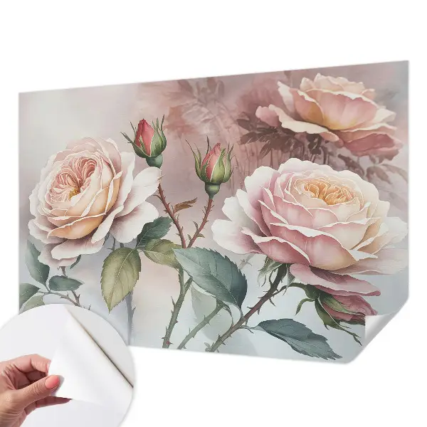 Fototapete in 3D-Optik mit Pastellrosen