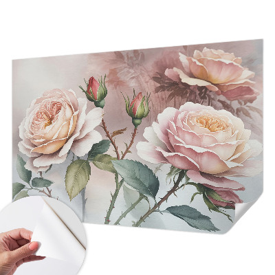 Fototapete in 3D-Optik mit Pastellrosen
