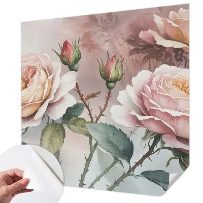 Fototapete in 3D-Optik mit Pastellrosen