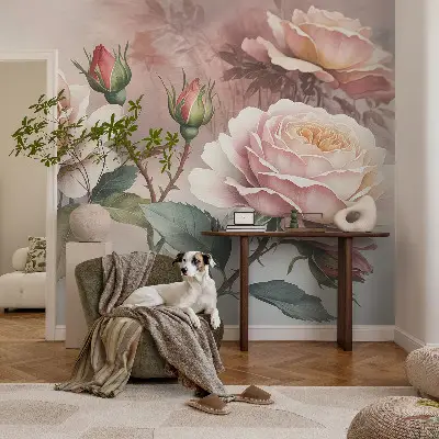 Fototapete in 3D-Optik mit Pastellrosen
