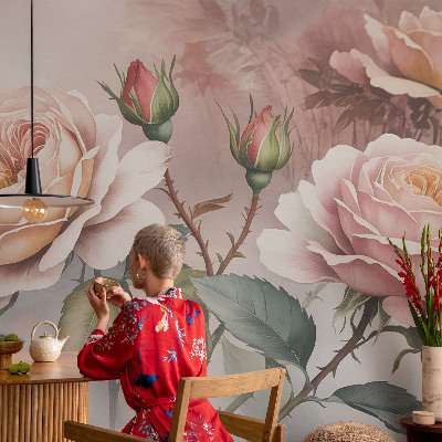 Fototapete in 3D-Optik Pastellrosen