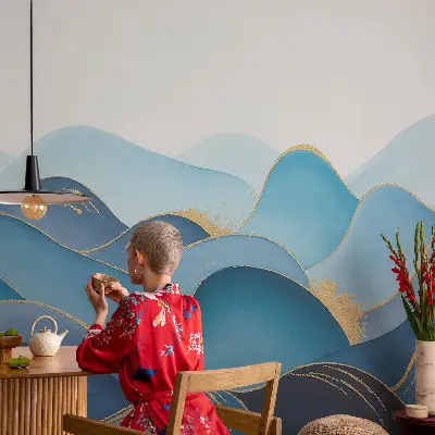 50D-Fototapete fürs Schlafzimmer mit einer hügeligen Landschaft als Motiv
