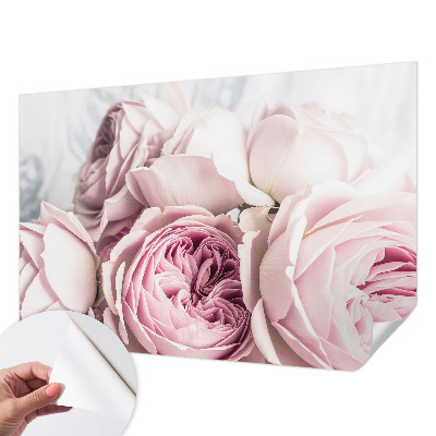 Motivtapete fürs Wohnzimmer mit rosa Rosenmuster