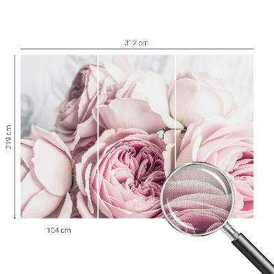 Motivtapete fürs Wohnzimmer mit rosa Rosenmuster