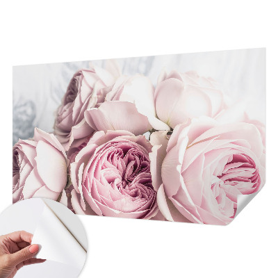 Motivtapete fürs Wohnzimmer mit rosa Rosenmuster