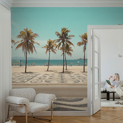 Selbstklebende Fototapete fürs Wohnzimmer mit Palmenstrand-Motiv