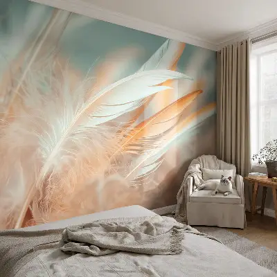 51D-Fototapete fürs Wohnzimmer mit zarten Federn als Motiv