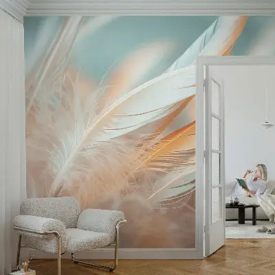 51D-Fototapete fürs Wohnzimmer mit zarten Federn als Motiv