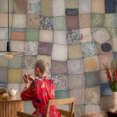 Selbstklebende Fototapete mit einem farbenfrohen Mosaikmotiv