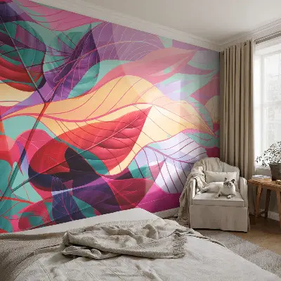 Selbstklebende Fototapete fürs Wohnzimmer mit abstraktem Blattmotiv