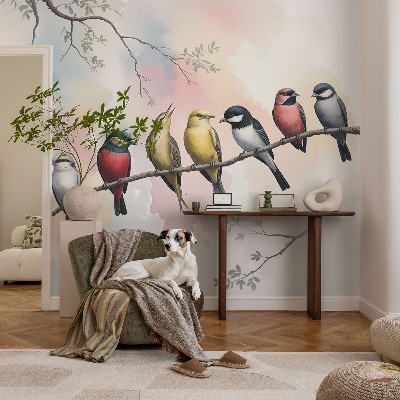 53D-Fototapete fürs Schlafzimmer Vögel auf einem Ast