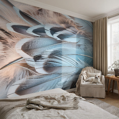 54D-Fototapete fürs Schlafzimmer mit blauem Federdesign