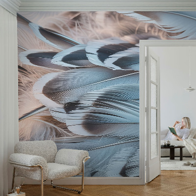 54D-Fototapete fürs Schlafzimmer mit blauem Federdesign