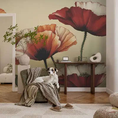 Moderne Fototapete nach Maß mit einem fröhlichen Mohnblumenmotiv