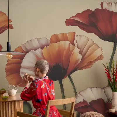 Moderne Fototapete nach Maß mit einem fröhlichen Mohnblumenmotiv