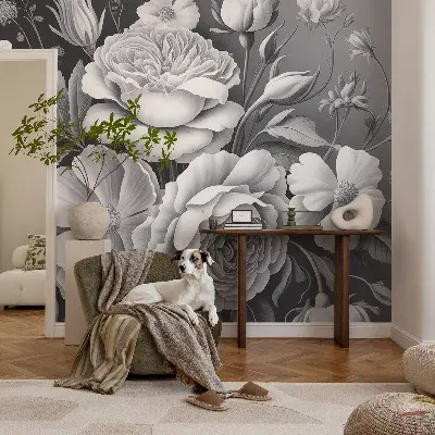 Motivtapete nach Maß mit grauem Blumenmuster