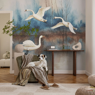 Selbstklebende Fototapete fürs Wohnzimmer mit einem Motiv von Vögeln im Flug